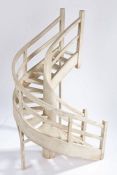 Architects model of a staircase, painting white, with a curved design, 74cm high