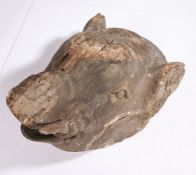 19th Century carved model of a boars head, life size, AF, 43cm high