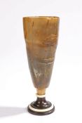 19th Century Scottish horn beer goblet, with a lignum vitae and ivory collar foot, 24cm high