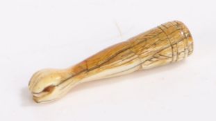 Unusual George III period Marine ivory pipe tamper, circa 1800, the scrimshaw tamper carved as a