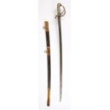 British 1854 Pattern Infantry NCO's Sword, slightly curved, fullered, flat backed, steel blade,
