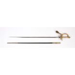 George VI court sword by Wilkinson Sword Co London, the etched blade with Kings crown cypher, in its