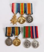 Three sets of miniature medals, (1) 1914-15 Star, 1914-1918 British War Medal, and Victory Medal, (