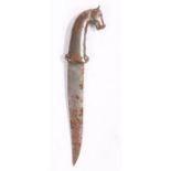 Early 20th Century Indian dagger with a horse head steel blade, 37cm high