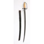 Late 18th century infantry sabre/hanger, curved single fullered steel blade, stirrup guard with