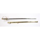British 1845/54 Pattern General Officers Sword made by Rankin of Calcutta, steel single fullered