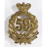 Victorian 59th Regiment of Foot Glengarry Badge, brass, two loops to the reverse, part of the