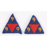 Scarce pair of embroidered 27th Infantry Brigade formation signs, removed from uniform, (2)