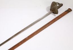 British 1897 Pattern Officers Sword, George V cypher to hilt, plain blade, spine stamped with number
