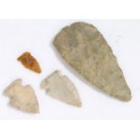 Native American Plains Indian Lance and arrow heads, (4)