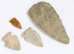 Native American Plains Indian Lance and arrow heads, (4)