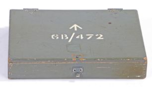 Second World War RAF Navigators pencil box, grey wooden box stencilled with broad arrow and RAF