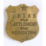 Texas Cattlemens Association brass shield, pin fitting roughly soldered to the reverse, age unknown