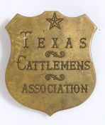 Texas Cattlemens Association brass shield, pin fitting roughly soldered to the reverse, age unknown