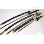 Reproduction Japanese Katana, together with a Chinese short sword and Indian sabre, (3)