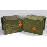 Two post war Dutch ammunition crates for NATO 7.62 mm rounds, wooden construction, 36 cm x 27 cm x