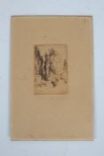 William Henry Schuster etching, possibly Santa Fe California, unframed, etching 5.5cm x 7.5cm