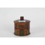 19th Century polychrome painted string box, modelled as a thatched country cottage, 9cm diameter,