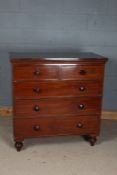 Victorian mahogany chest of two short and three long drawers, raised on turned feet, 107cm wide,