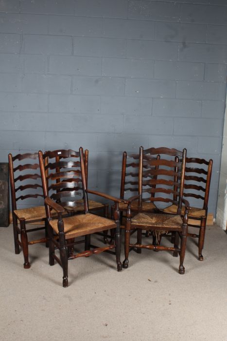 Matched set of six 19th Century ladder back dining chairs, to include two armchairs and four - Image 2 of 2