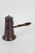 George III copper chocolate pot, circa 1770, with turned wooden side handle to the tapering body,