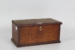 20th century Oak box of rectangular form, opening to reveal a candle box and a draw, 30cm wide 14.