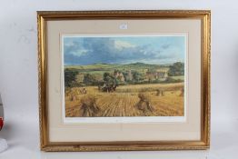 Alan Fearnley Signed Limited Edition print depicting the harvest housed within a gilt and glazed