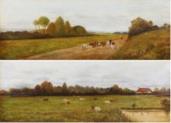 Ann E Williamson (fl. 1911-1940) Panoramic landscapes with cattle, a pair, signed & dated 1918,
