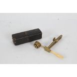 19th Century pocket field microscope, with folding lens and handle, housed in a slip case, 8.5cm