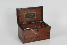 19th Century mahogany artists box, with hinged lid above two small drawers, 20.5cm wide