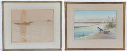 Richard Harrison (British, b.1954) Estuary scene with wildfowl, signed (lower-right), watercolour,