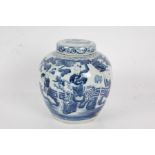 Chinese blue and white porcelain ginger jar and cover, the body decorated with a figure riding a