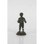 Small 19th Century Grand Tour bronze, modelled as a young boy holding a duck, 8.5cm high