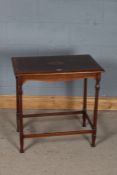 Edwardian mahogany and marquetry inlaid side table, the oval fan marquetry inlaid top above four