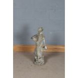 Reconstituted stone figure depicting a lady carrying two baskets, 70cm high