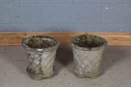 Pair of garden pots, with a lattice effect design to the sides, 32cm high