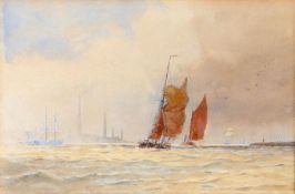Walter William May (British, 1831-1896) Shipping in estuary, signed (lower-left), watercolour,