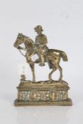 Victorian brass novelty pocket watch stand, modelled as Lord Roberts on horseback, titled to frieze,