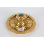 Victorian gilt bronze and malachite inkwell, the hinged lid with domed malachite inset top above a