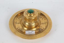 Victorian gilt bronze and malachite inkwell, the hinged lid with domed malachite inset top above a