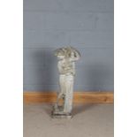 Reconstituted stone figure depicting a scantily clad maiden, 76cm high