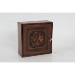 19th Century Tunbridge ware box, the hinged lid with foliate decoration and geometric border, 15cm