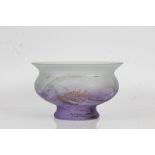 Frosted glass bowl, the purple base transitions into white with painted decoration to the sides,