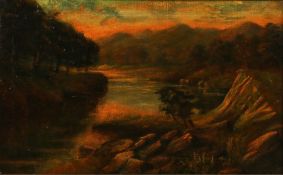 British School (19th century) Lake scene, unsigned, oil on canvas, 40cm x 24cm