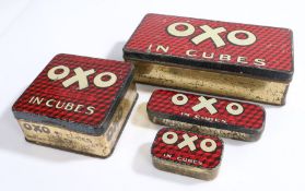 Collection of four OXO tins, each a different size