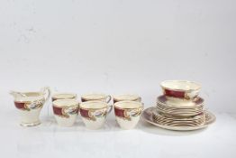 Myotts Royal Crown tea set, consisting of six tea cups, six saucers, six side plates, cake plate,