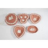 Wedgwood terracotta jasperware, to include octagonal pot and cover, oval dish, heart, club and spade