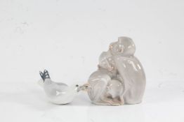 Bing & Grondahl porcelain figure group in the form of monkeys, 11cm high, and one other in the