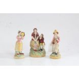19th Century Staffordshire porcelain figural group depicting a courting couple, 12.5cm high, similar