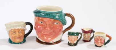 Five miniature character jugs, consisting of Royal Doulton, Lancaster Sandland, and Thorley Ware, of